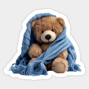 Adorable Teddy Bear with Blue Blanket Sticker